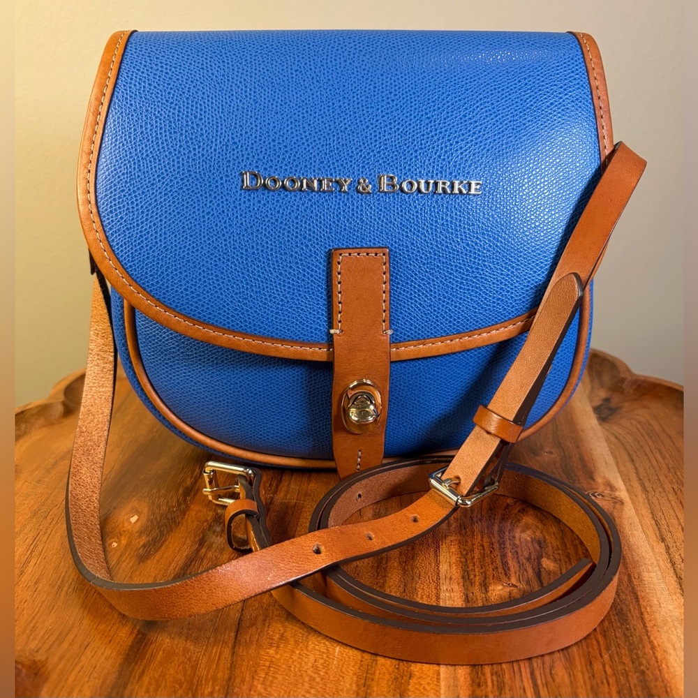 Dooney & Bourke Claremont Field Bag Blue Leather with Brown Trim EUC - Picture 17 of 17